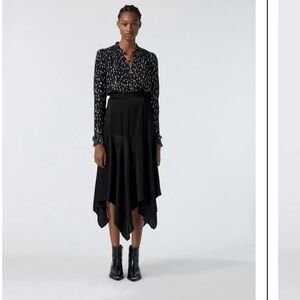 The Kooples Black Asymmetrical Midi Skirt
